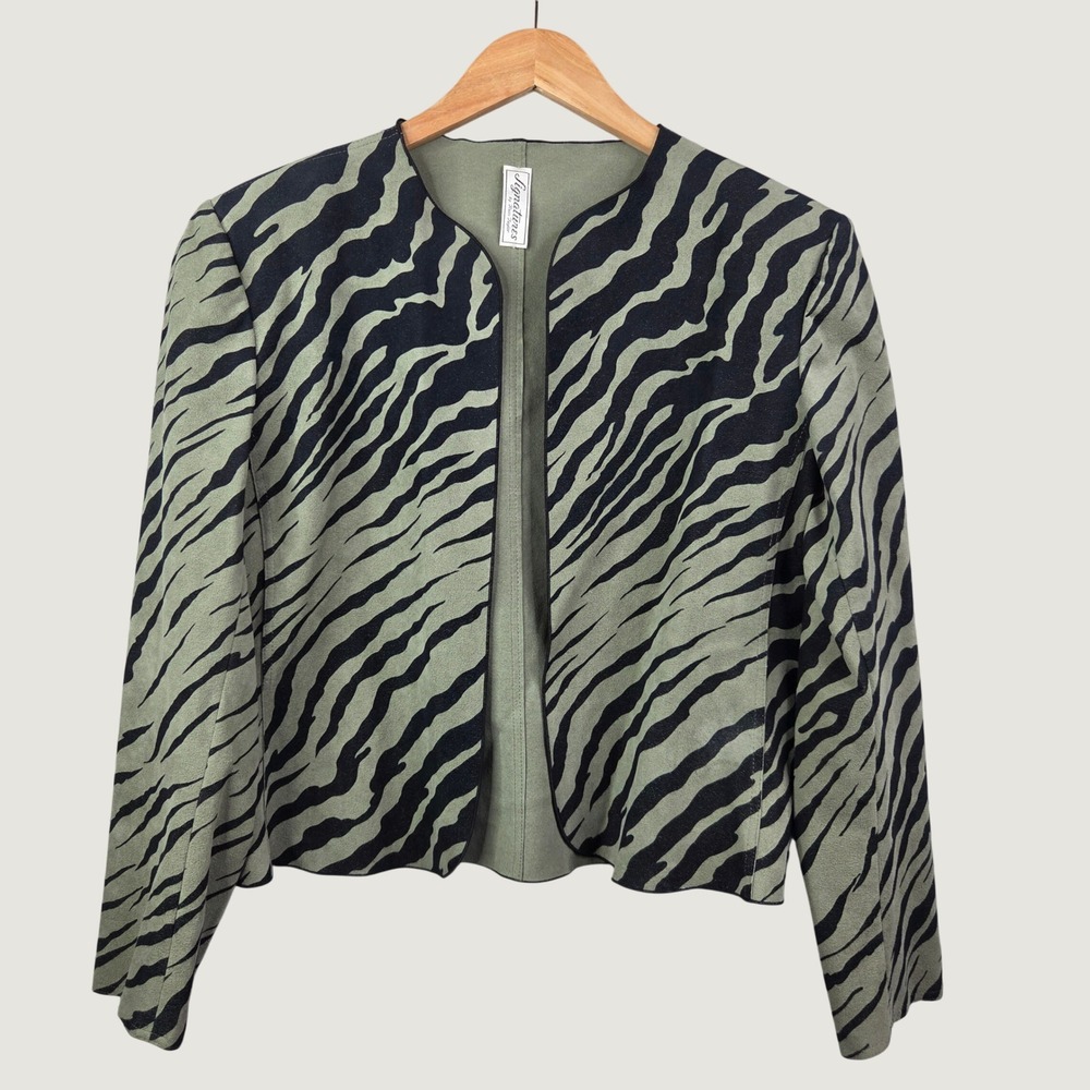 Vintage Russ Taylor Womens 8 Ultrasuede Zebra Jacket Animal Print Retro Made USA